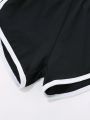 Girls Elastic Waist Contrast Binding Shorts-Black. 