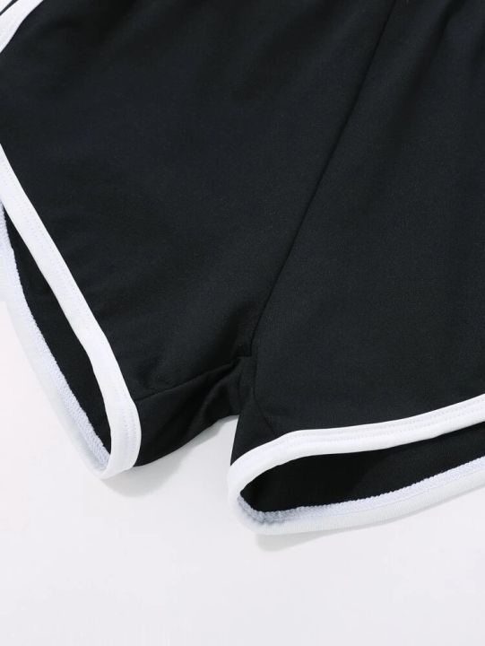 Girls%20Elastic%20Waist%20Contrast%20Binding%20Shorts-Black%20-%20Image%204
