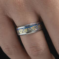 Viking Dragon Pattern Gold Inlay Wedding and Engagement Ring for Men. 
