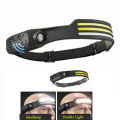 Triple Light Multi-Function Wave Induction XPE+COB Headlamp USB Rechargeable Strong Wide Range. 