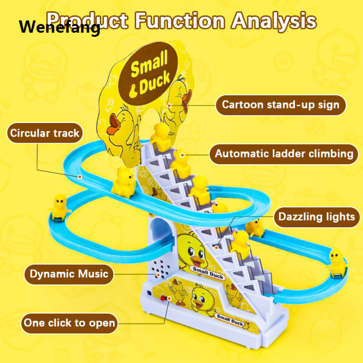 Wenefang Tiktok Electric Duck Track Slide Toys Climbing Stairs DIY Rail Racing Music Educational Toy Kids Children Gift Funny Duck Toy 鸭子爬楼梯玩具 | Cute Baby
