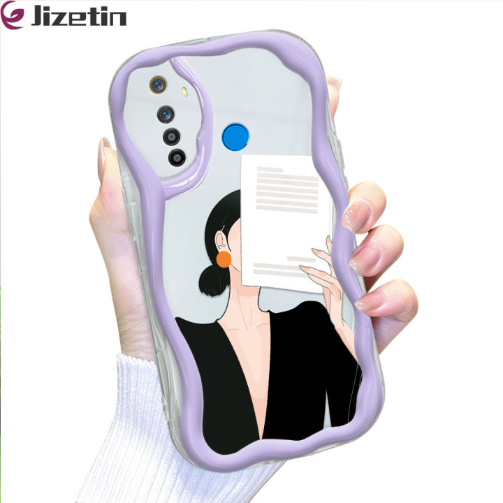 Jizetin for Realme 5 5S 5i 6i Back Cover Elegant Girl Cream Wavy Edge Soft Silicone Phone Case