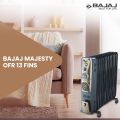Bajaj Majesty OFR 13 Fin Plus 2900W Oil Filled Room Heater/ 3-Heat Setting 1000W/1500W/2500W|Black. 