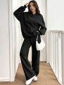 Inner Fleece Hoodie And Straight Trouser Set For Women. 