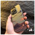 Dongzhu Summer Dusk Sunset Coconut Trees Luxury Plating Metal Phone Case Compatible for IPhone 11 15 14 13 12 Pro Ma XR X XS Max 15 14 Plus Shockproof Soft Silicone Cover. 