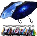 Windproof Upside Down Umbrella Reverse Double Layer FREE BAG Inside-Out C-Handle. 