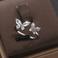 Shiny Cute Crystal Butterfly Zircon Rings For Women Girls Korean Minimalist Wedding Ring Adjustable Silver Color Ring Jewelry. 