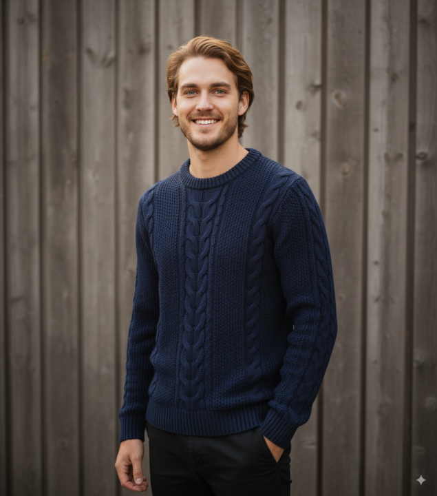 Sweater for Men – Pure Wool Moss Cable Design, Round Neck, Full Sleeve ...