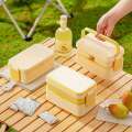 Yellow Picnic Lunch Double Layer Food Storage Container Handle Camping Hiking Outdoor Portable Bento Box Travel Work School. 