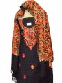 Black Embroidered Woolen Kashmiri Unstitched Kurta Shalwar & Shawl Set For Women. 