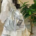 Portable Transparent Pocket Drawstring Backpack Large Capacity PU Itabag Handheld Bag Lightweight Shoulder Bag Outdoor. 