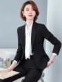 Boss Lady Single Button Classic Black Formal Coat and Pant Set For Women. 