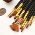 12Pcs/Set New Nylon Hair Painting Brush Set Acrylic Materials Watercolor Gouache Oil Painting Brush Short Wood Rod Multi-functional Drawing Supplies. 