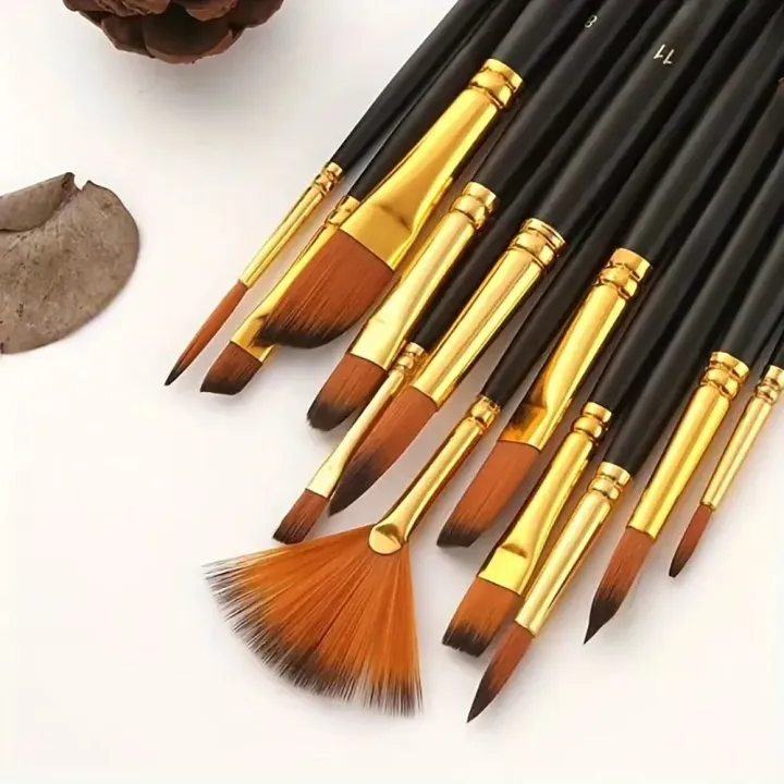 12Pcs/Set%20New%20Nylon%20Hair%20Painting%20Brush%20Set%20Acrylic%20Materials%20Watercolor%20Gouache%20Oil%20Painting%20Brush%20Short%20Wood%20Rod%20Multi-functional%20Drawing%20Supplies%20-%20Image%205