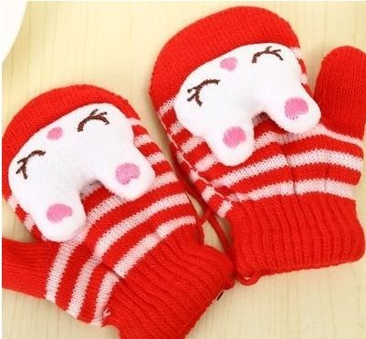 1 Pair Ease Wear  Shistu Glove Thick Plush Gloves with String Winter Warm Bear Full Finger Mittens for Boys Girls - Cutest Baby Item Ever
