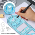 Multifunctional Geometric Ruler, Geometric Drawing Template Draft Rulers for School Office with Pencil. 