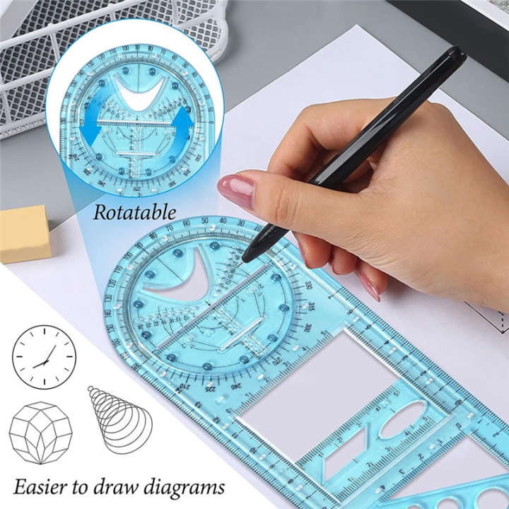 Multifunctional%20Geometric%20Ruler,%20Geometric%20Drawing%20Template%20Draft%20Rulers%20for%20School%20Office%20with%20Pencil%20-%20Image%203