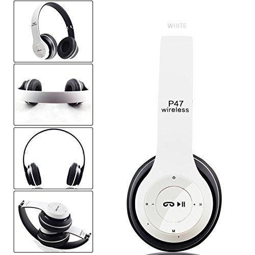 P47 Bluetooth Over Ear Foldable Headset With Microphone Stereo Earphones 3.5Mm Audio Support Fm Radio Tf For Pc Tv Smart Phones & Tablets Etc (White)