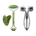 Face Stone Roller Massager with Gua Sha Jade Stone, eyebrow Razor  and 3D Massager Roller Set  4 pc Combo. 
