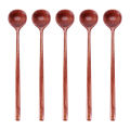 NAMUNY Long Spoons Wooden, 5 Pieces Korean Style 10.9 inches 100% Natural Wood Long Handle Round Spoons for Soup Cooking Mixing Stirrer Kitchen Tools Utensils (Korean Style Soup Spoon). 