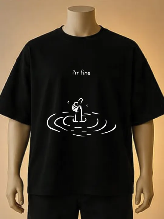 "I'm%20Fine"%20Drowning%20Thumbs%20Up%20Graphic%20T-Shirt-%20Blue,%20Brown,%20Black%20-%20Image%203