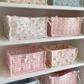 Fabric Quilted Storage Basket Cute Fabric Storage BOX Fabric Home Decoration Pink. 