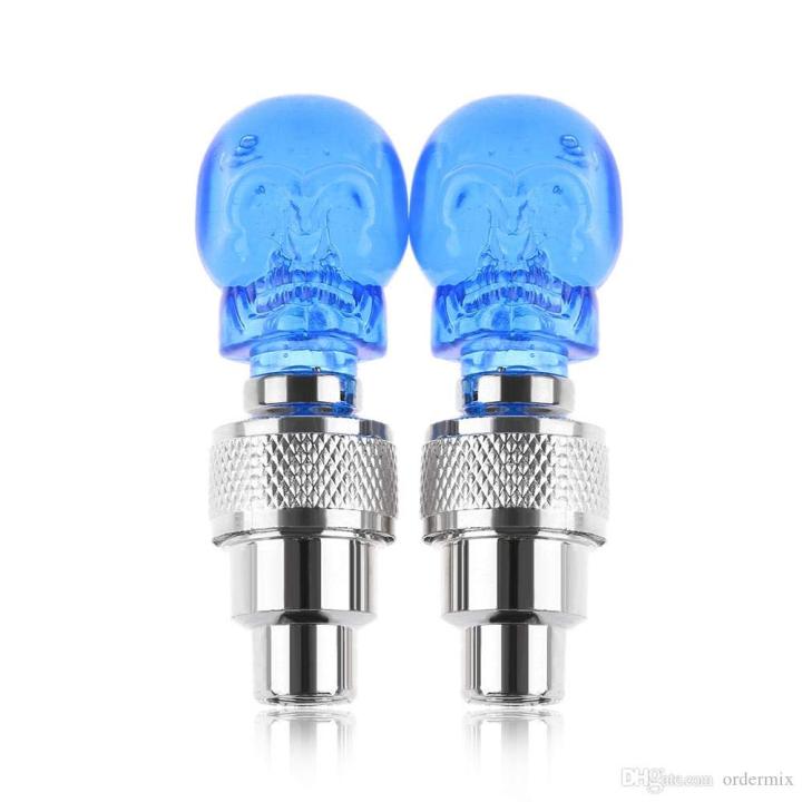 2 Pcs Creative Skull Design LED Light Bicycle Bike Tire Wheel Valve Cap Warning Lights