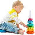 Kids Learning Toys Montessori Rotating Rainbow Tower Safety Spinning Baby Stacking Puzzle Toys Early Educational Environmental Protection Colored Children's Toys Infant. 