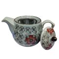 500ml Flower Printed Ceramic Teapot with Stainless Steel Strainer. 