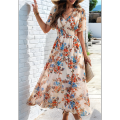Women'S Summer Wrap Maxi Dress Floral V Neck Short Sleeve Wedding Guest Party Casual Dress. 