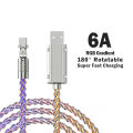 【Fast Charging+Ready stock+COD】120W Super Fast Charging USB Type C Cable data transmission 180° Rotatable RGB Lighting 6A Micro USB Cable For Smartphone/Car Data Cord. 