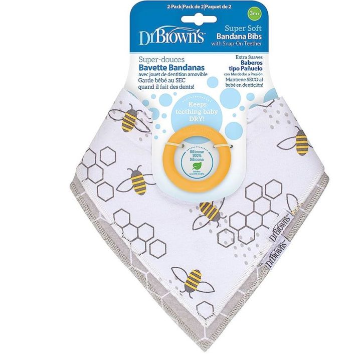 Dr Brown's Bandana Bib w/ Teether, 1-Pack, Bees (yellow Teether) AC246-INTL