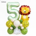 Aweisuan 35pcs/set Jungle Safari Animal Olive Green 32inch Number Balloons Luxury Set Kids 1 2 3 4 Years Wild One Birthday Party Decorations. 