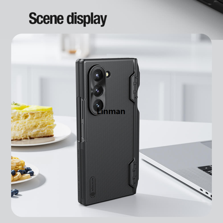 Linman Camshield Case for Samsung Galaxy Z Fold 6 Snug Fit, Hinge Luxury Protection, Tactile Touch, Shockproof Protective Cover Black