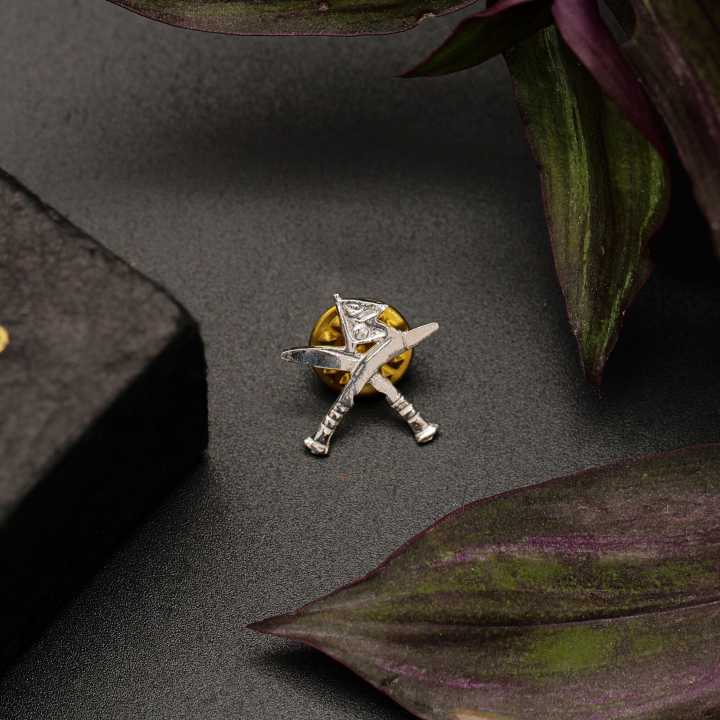 Hesse Tisa Pure Silver Cross Khukuri Flag Design Brooch For Men