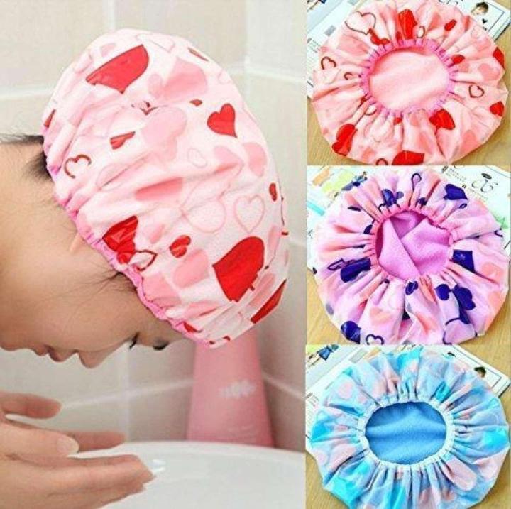 Reusable Printed Shower Cap With Elastic Band For Home