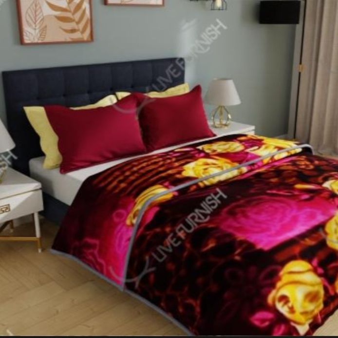 Korean Mink 3D Printed King Size Super Soft Thick 2kg Multi Colour Floral Heavy Blanket