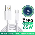 65W Type C Cable Super Fast Charging 6.5A for OPPO R17 Reno4 Ace2 Find X2 Pro Reno 6 Pro 5G 5 4 3 F19 Realme Oneplus Data Cord. 