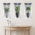 3Pcs Wall Sticker 3D Stereo Creative Greenery Potted Fake Window Wall Stickers Living Room Wall Poster Home Supply. 