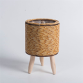 Vintage Imitation Rattan Woven Flower Shelf Handmade Storage Basket with Wooden Legs Plant Pot Stand Holder Easy Install ,E. 