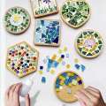 Handmade DIY Mosaic Cup Mat Bottom Bamboo Pad Heart Square Coaster Parent-Child Early Education Free Creation Handicraft Toys. 