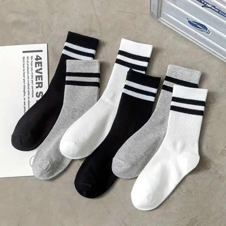 Pack Of 5 Pairs Cotton Plain Striped Sports Business Socks For Men