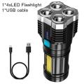 Original Strong Light Flashlight Camping Torch Rechargeable Multifunctional Portable Hand Lantern with 4 Lamp Beads and COB Side Light. 