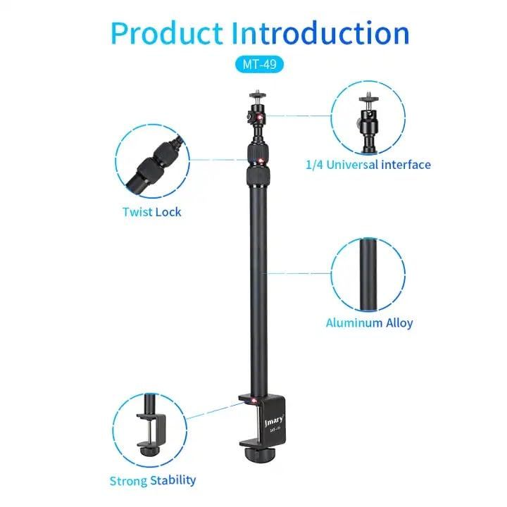 JMARY%20MT-49%20Adjustable%20Table%20Clamp%20Tabletop%20Stand%20%E2%80%93%203-Section%20Adjustable%20Height,%20360%C2%B0%20Swivel%20Head,%20Clamp%20Mount,%201/4%E2%80%9D%20Screw%20for%20Camera/Phone/Light%20-%20Image%202