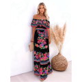 Sleeveless Beach Long Maxi Dress Black & Red M. 