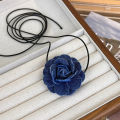 Trend Y2K Denim Necklace Choker Flower Rose Pendant Collarbone Chain Women Jeans Cloth Necklace Temperament Adjustable Wax Rope CHAINI. 