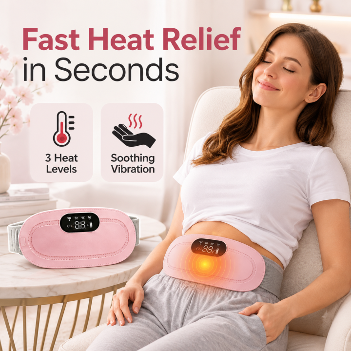 Premium Period Belt With Gift Box  | Menstrual Cramp Relief Heating Belt for Women | Electric Warming Pad with Vibration Massage | 3 Temperature Levels | USB Rechargeable | Portable Pain Relief Waist & Abdominal Heating Pad