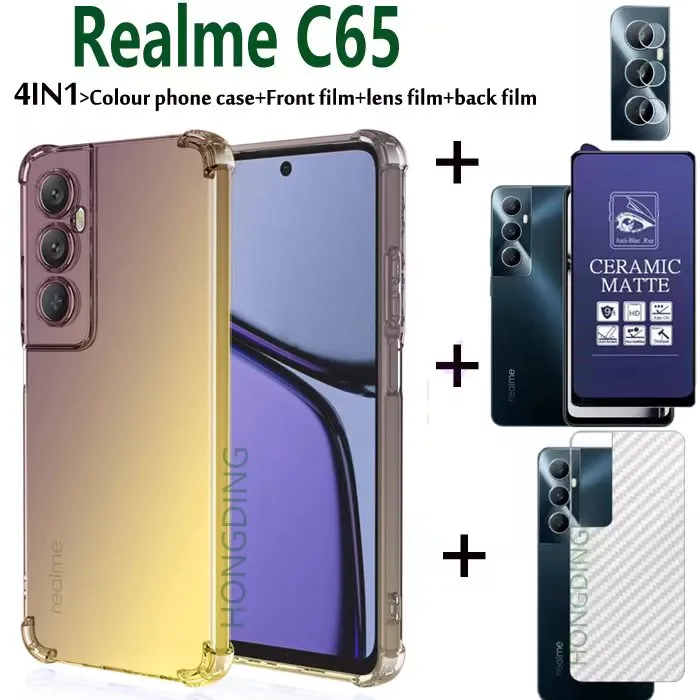 BLKNAIM%204-in-1%20NEW%20For%20Realme%20C65%20case%20Anti-fall%20Color%20phone%20case%20+Purple%20light%20Matte%20Ceramic%20Film%20+Carbon%20Fiber%20Back%20Film%20+Lens%20Film%20-%20Image%206