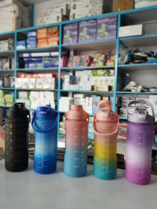 2000ml Sports Water Bottle With Straw & Time Marker - Leak Proof, Gradient Color, With Phone Holder Handle - View #5