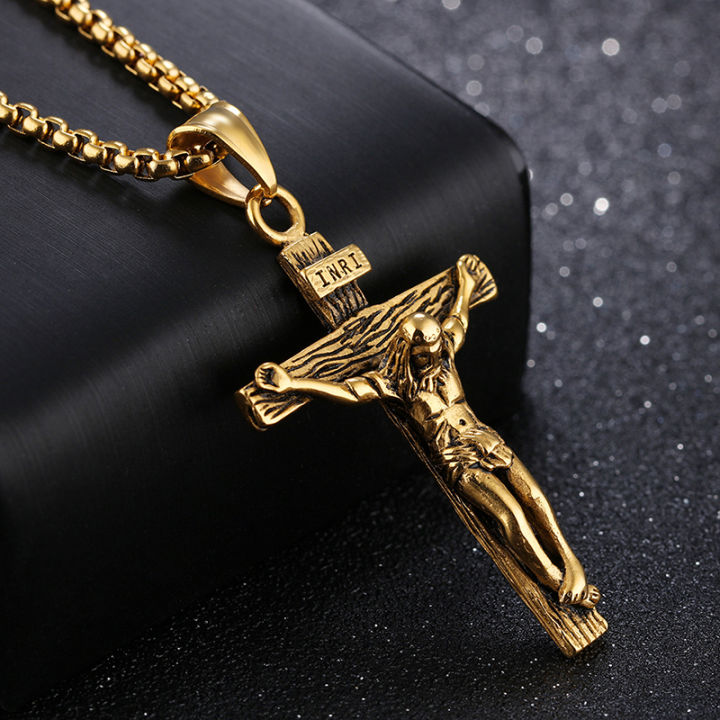 Mens%20Silver%20Stainless%20Steel%20Jesus%20Christ%20Crucifix%20Cross%20Pendant%20Necklace%20Chain%20ZHANGNA%20-%20Image%203